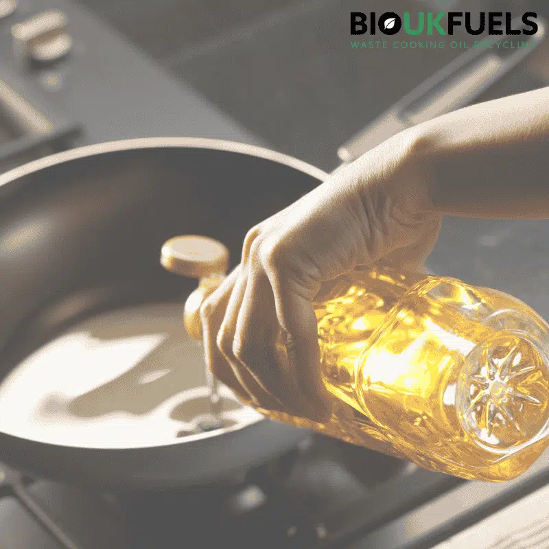 Chef pouring healthy rapeseed oil into a pan