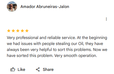 review from Amador at Ole Ole Tapas Bar in Lincoln for Bio UK Fuels waste oil services